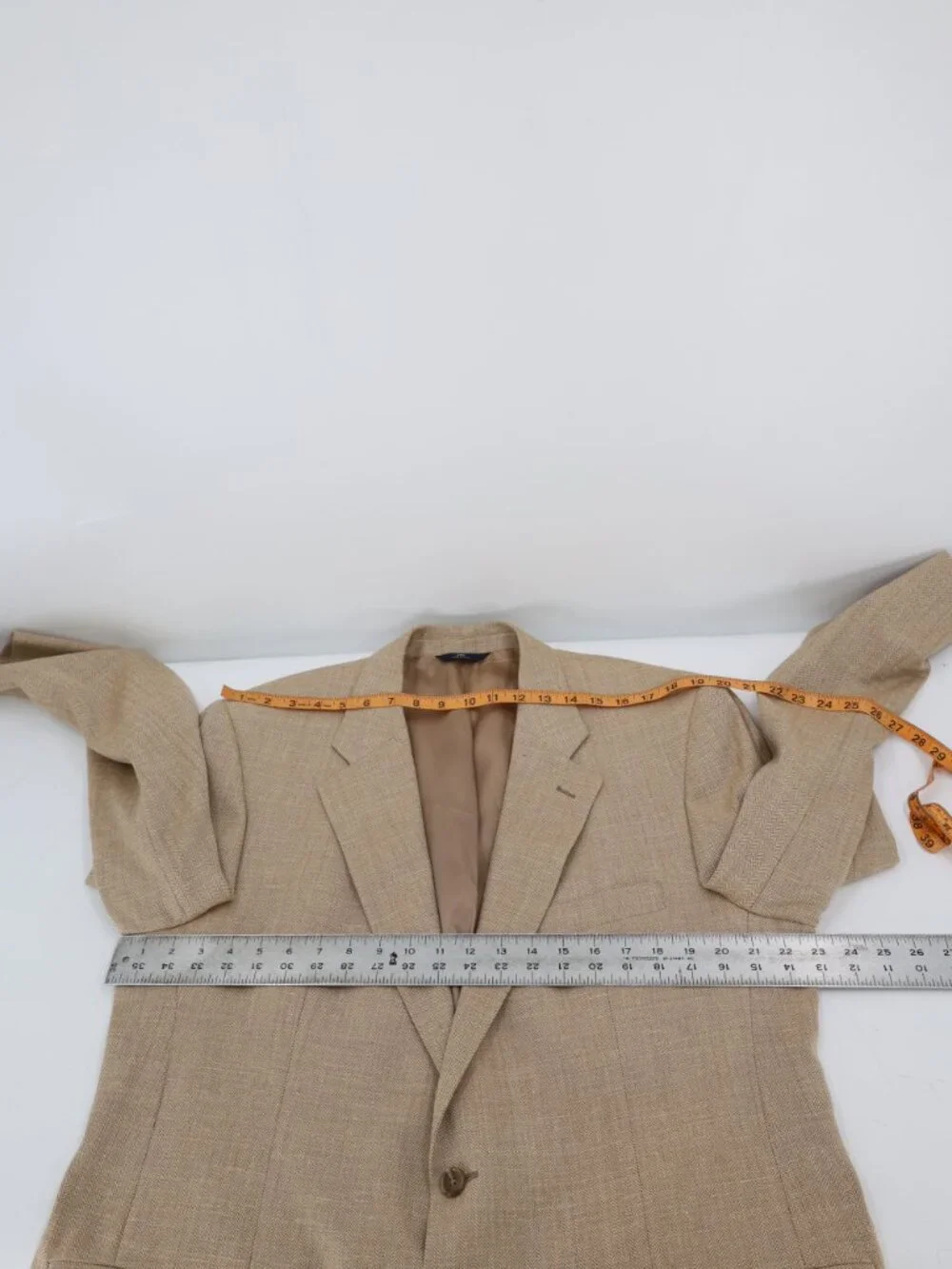 VTG Brooks Brothers Sport Coat Mens 44L Silk Linen Wool Ramie Herringbone Beige